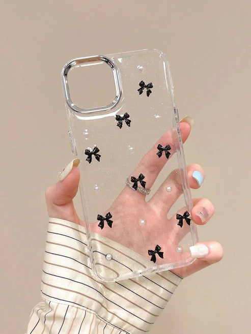 Black Bow Transparent Shimmery Case