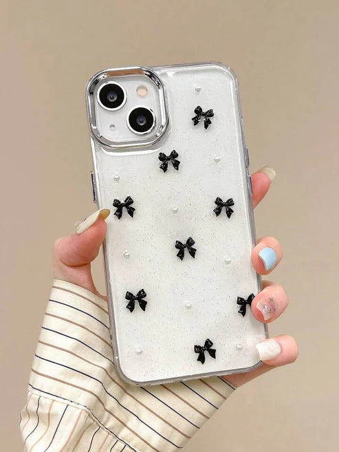 Black Bow Transparent Shimmery Case